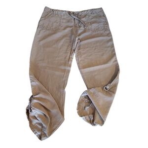 Y2K Vtg Tan Low Waist Wide Leg Silk Linen Cargo Surfee Pants XL *Fits Like Med